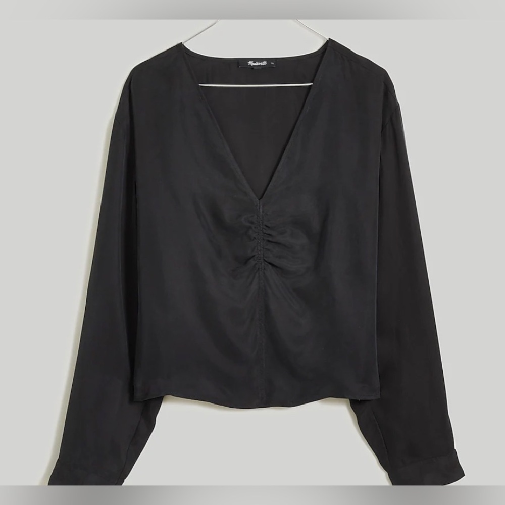 Madewell Brushed Ruched-Front Top Black Size 2